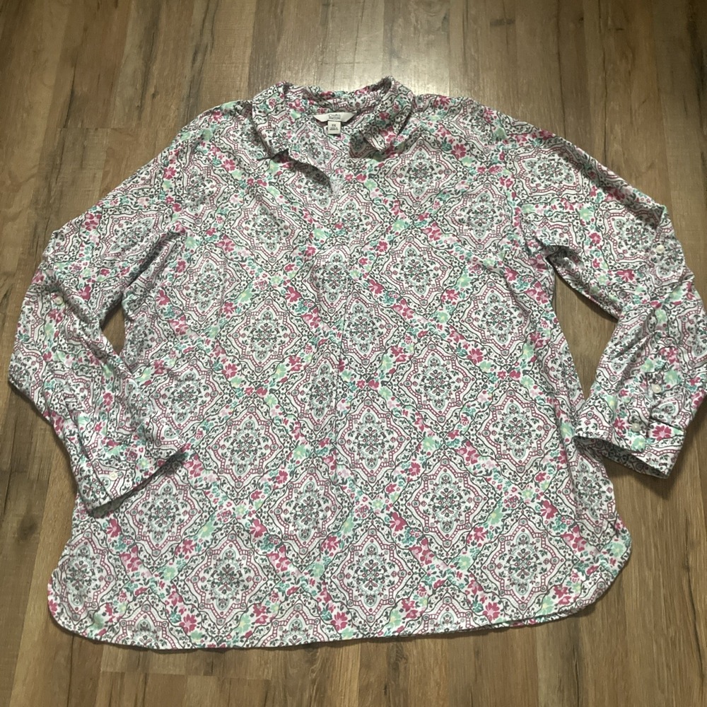 Croft & Barrow Women's Size XXL Floral Print Long Sleeve Shirt Boho 2X Tunic